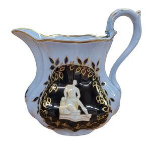 Antique Ridgway Blue Pitcher Jug Staffordshire Greco Roman Figure Gold Trim 5.5"